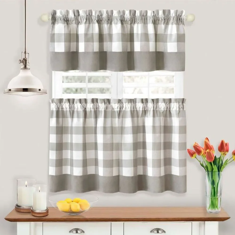 Achim Home Furnishing Hunter Grey Plaid Modern Window Curtain Panels : 57